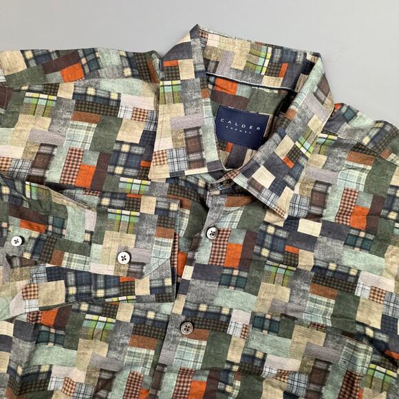 Calder Carmel Patchwork Button Up Shirt Men’s L Earth Tones Artsy - Picture 1 of 8
